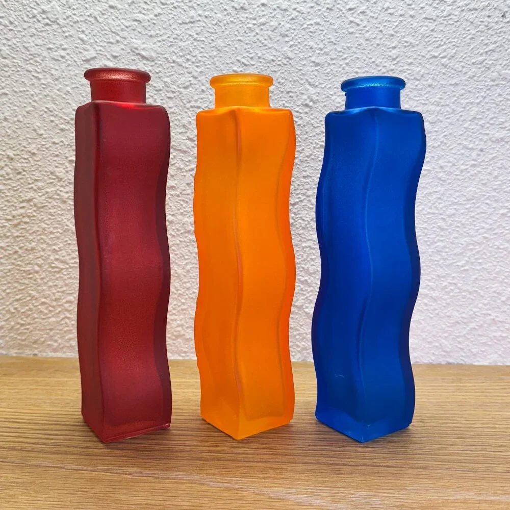 Vintage IKEA Skämt Frosted Glass Wavy Squiggle Vase Trio Set